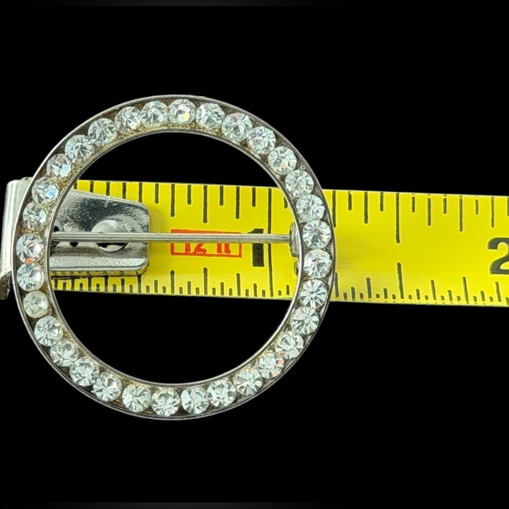Vintage Sterling Silver Circle Channel Set Crystals Brooch